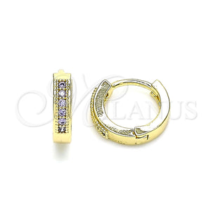 Gold Filled Hoop Earrings — Huggie Hoop with Amethyst Micro Pave Polished 02. — main product view — SKU 144831 | Oro Laminado aretes de aro — Huggie Hoop with Amethyst Micro Pave pulido 02. — SKU 144831