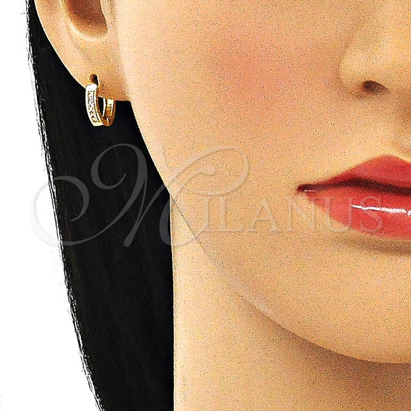 Gold Filled Hoop Earrings — Huggie Hoop with Pink Micro Pave Polished 02. — alternate product view — SKU 144832 | Oro Laminado aretes de aro — Huggie Hoop with Pink Micro Pave pulido 02. — SKU 144832