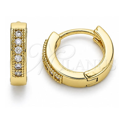 Oro Laminado Huggie Hoop, Gold Filled Style with Pink Micro Pave, Polished, Golden Finish, 02.210.0598.3.10