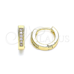 Gold Filled Hoop Earrings — Huggie Hoop with Pink Micro Pave Polished 02. — main product view — SKU 144832 | Oro Laminado aretes de aro — Huggie Hoop with Pink Micro Pave pulido 02. — SKU 144832