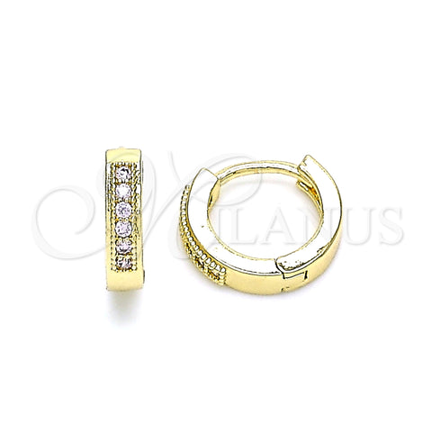 Oro Laminado Huggie Hoop, Gold Filled Style with Pink Micro Pave, Polished, Golden Finish, 02.210.0598.3.10