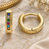 Oro Laminado Huggie Hoop, Gold Filled Style with Multicolor Micro Pave, Polished, Golden Finish, 02.210.0598.4.10