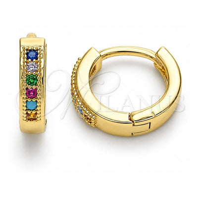 Oro Laminado Huggie Hoop, Gold Filled Style with Multicolor Micro Pave, Polished, Golden Finish, 02.210.0598.4.10