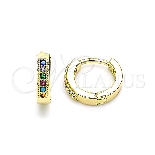 Gold Filled Hoop Earrings — Huggie Hoop with Multicolor Micro Pave Polished 02. — main product view — SKU 144833 | Oro Laminado aretes de aro — Huggie Hoop with Multicolor Micro Pave pulido 02. — SKU 144833