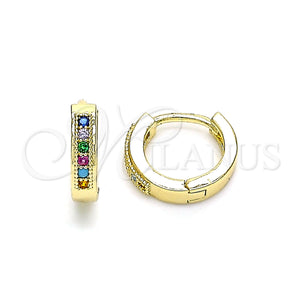 Gold Filled Hoop Earrings — Huggie Hoop with Multicolor Micro Pave Polished 02. — main product view — SKU 144833 | Oro Laminado aretes de aro — Huggie Hoop with Multicolor Micro Pave pulido 02. — SKU 144833
