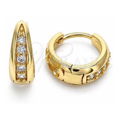 Oro Laminado Huggie Hoop, Gold Filled Style with White Cubic Zirconia, Polished, Golden Finish, 02.210.0599.15