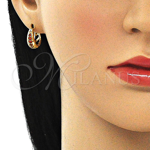 Gold Filled Hoop Earrings — Huggie Hoop with Garnet Cubic Zirconia Polished 02. — alternate product view — SKU 144835 | Oro Laminado aretes de aro — Huggie Hoop with Garnet Cubic Zirconia pulido 02. — SKU 144835