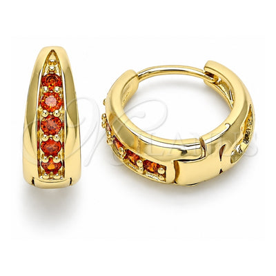 Oro Laminado Huggie Hoop, Gold Filled Style with Garnet Cubic Zirconia, Polished, Golden Finish, 02.210.0599.1.15