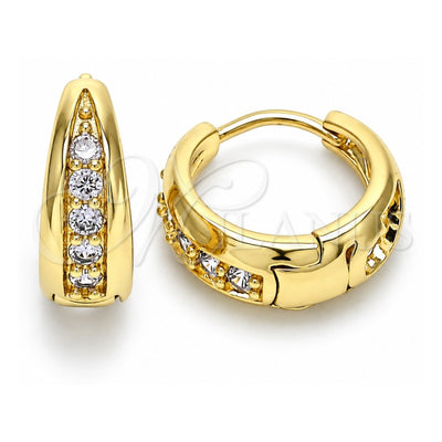 Oro Laminado Huggie Hoop, Gold Filled Style with Amethyst Cubic Zirconia, Polished, Golden Finish, 02.210.0599.2.15