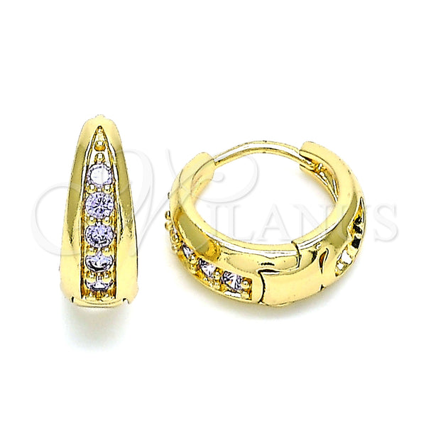 Gold Filled Hoop Earrings — Huggie Hoop with Amethyst Cubic Zirconia Polished 02. — main product view — SKU 144836 | Oro Laminado aretes de aro — Huggie Hoop with Amethyst Cubic Zirconia pulido 02. — SKU 144836