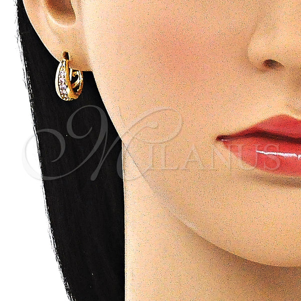 Gold Filled Hoop Earrings — Huggie Hoop with Pink Cubic Zirconia Polished 02. — alternate product view — SKU 144837 | Oro Laminado aretes de aro — Huggie Hoop with Pink Cubic Zirconia pulido 02. — SKU 144837