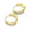 Oro Laminado Huggie Hoop, Gold Filled Style with Pink Cubic Zirconia, Polished, Golden Finish, 02.210.0599.3.15