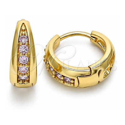 Oro Laminado Huggie Hoop, Gold Filled Style with Pink Cubic Zirconia, Polished, Golden Finish, 02.210.0599.3.15