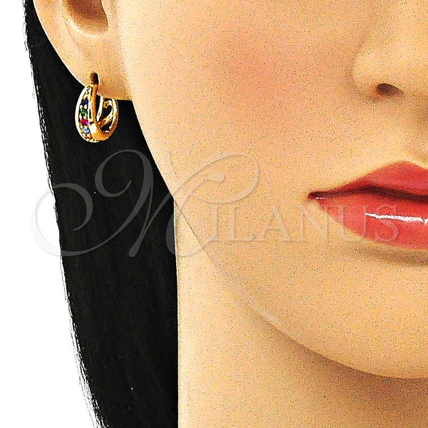 Gold Filled Hoop Earrings — Huggie Hoop with Multicolor Cubic Zirconia Polished 02. — alternate product view — SKU 144838 | Oro Laminado aretes de aro — Huggie Hoop with Multicolor Cubic Zirconia pulido 02. — SKU 144838