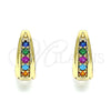 Oro Laminado Huggie Hoop, Gold Filled Style with Multicolor Cubic Zirconia, Polished, Golden Finish, 02.210.0599.4.15
