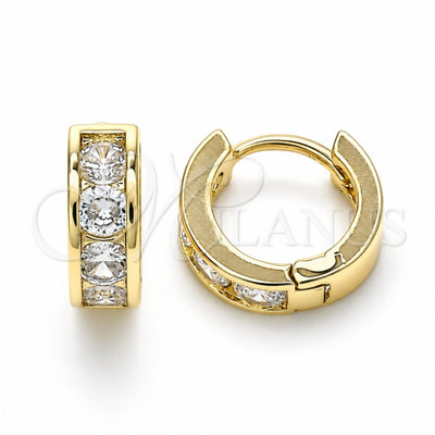 Oro Laminado Huggie Hoop, Gold Filled Style with White Cubic Zirconia, Polished, Golden Finish, 02.210.0600.10