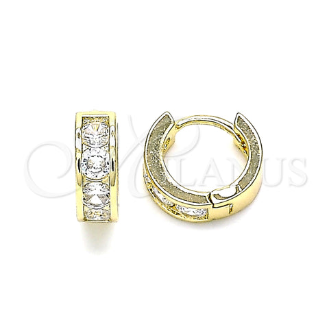 Oro Laminado Huggie Hoop, Gold Filled Style with White Cubic Zirconia, Polished, Golden Finish, 02.210.0600.10