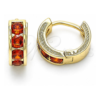 Oro Laminado Huggie Hoop, Gold Filled Style with Garnet Cubic Zirconia, Polished, Golden Finish, 02.210.0600.1.10