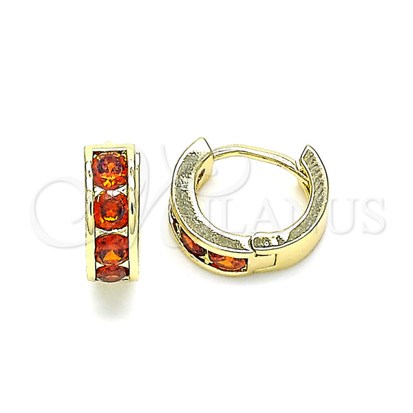 Gold Filled Hoop Earrings — Huggie Hoop with Garnet Cubic Zirconia Polished 02. — main product view — SKU 144840 | Oro Laminado aretes de aro — Huggie Hoop with Garnet Cubic Zirconia pulido 02. — SKU 144840