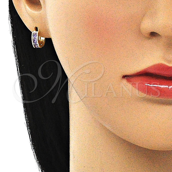 Gold Filled Hoop Earrings — Huggie Hoop with Amethyst Cubic Zirconia Polished 02. — alternate product view — SKU 144841 | Oro Laminado aretes de aro — Huggie Hoop with Amethyst Cubic Zirconia pulido 02. — SKU 144841