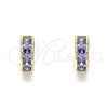 Oro Laminado Huggie Hoop, Gold Filled Style with Amethyst Cubic Zirconia, Polished, Golden Finish, 02.210.0600.2.10