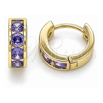 Oro Laminado Huggie Hoop, Gold Filled Style with Amethyst Cubic Zirconia, Polished, Golden Finish, 02.210.0600.2.10