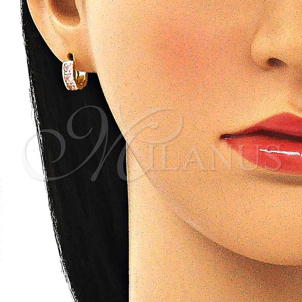 Gold Filled Hoop Earrings — Huggie Hoop with Pink Cubic Zirconia Polished 02. — alternate product view — SKU 144842 | Oro Laminado aretes de aro — Huggie Hoop with Pink Cubic Zirconia pulido 02. — SKU 144842
