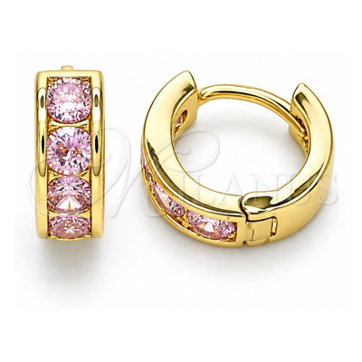 Oro Laminado Huggie Hoop, Gold Filled Style with Pink Cubic Zirconia, Polished, Golden Finish, 02.210.0600.3.10