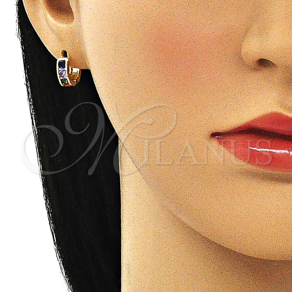 Gold Filled Hoop Earrings — Huggie Hoop with Multicolor Cubic Zirconia Polished 02. — alternate product view — SKU 144843 | Oro Laminado aretes de aro — Huggie Hoop with Multicolor Cubic Zirconia pulido 02. — SKU 144843