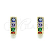 Oro Laminado Huggie Hoop, Gold Filled Style with Multicolor Cubic Zirconia, Polished, Golden Finish, 02.210.0600.4.10
