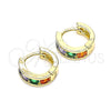 Oro Laminado Huggie Hoop, Gold Filled Style with Multicolor Cubic Zirconia, Polished, Golden Finish, 02.210.0600.4.10