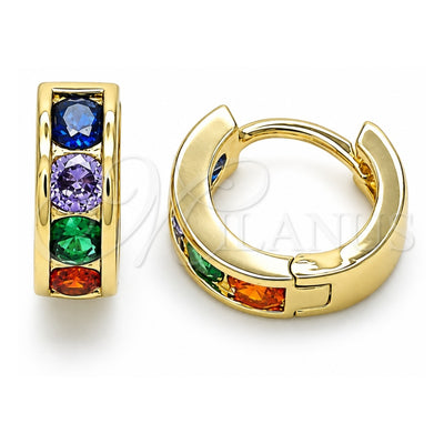 Oro Laminado Huggie Hoop, Gold Filled Style with Multicolor Cubic Zirconia, Polished, Golden Finish, 02.210.0600.4.10