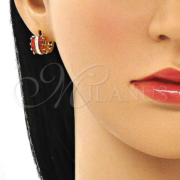 Gold Filled Hoop Earrings — Huggie Hoop with Garnet Cubic Zirconia Polished 02. — alternate product view — SKU 144846 | Oro Laminado aretes de aro — Huggie Hoop with Garnet Cubic Zirconia pulido 02. — SKU 144846