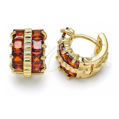 Oro Laminado Huggie Hoop, Gold Filled Style with Garnet Cubic Zirconia, Polished, Golden Finish, 02.210.0601.1.12
