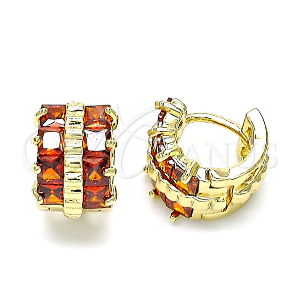 Gold Filled Hoop Earrings — Huggie Hoop with Garnet Cubic Zirconia Polished 02. — main product view — SKU 144846 | Oro Laminado aretes de aro — Huggie Hoop with Garnet Cubic Zirconia pulido 02. — SKU 144846