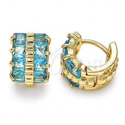 Oro Laminado Huggie Hoop, Gold Filled Style with Aqua Blue Cubic Zirconia, Polished, Golden Finish, 02.210.0601.2.12