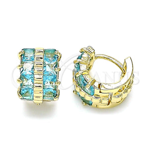 Gold Filled Hoop Earrings — Huggie Hoop with Aqua Blue Cubic Zirconia Polished — main product view — SKU 144847 | Oro Laminado aretes de aro — Huggie Hoop with Aqua Blue Cubic Zirconia pulido — SKU 144847