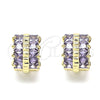Oro Laminado Huggie Hoop, Gold Filled Style with Amethyst Cubic Zirconia, Polished, Golden Finish, 02.210.0601.3.12
