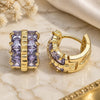 Oro Laminado Huggie Hoop, Gold Filled Style with Amethyst Cubic Zirconia, Polished, Golden Finish, 02.210.0601.3.12