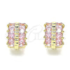 Oro Laminado Huggie Hoop, Gold Filled Style with Pink Cubic Zirconia, Polished, Golden Finish, 02.210.0601.4.12
