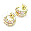 Oro Laminado Huggie Hoop, Gold Filled Style with Pink Cubic Zirconia, Polished, Golden Finish, 02.210.0601.4.12