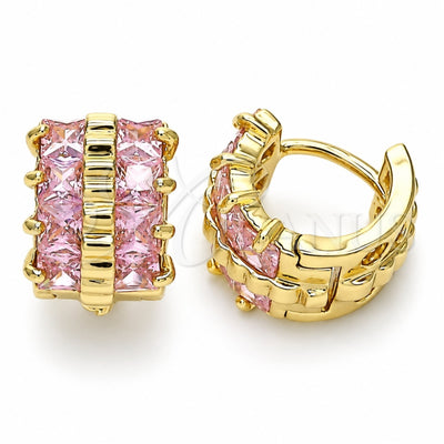 Oro Laminado Huggie Hoop, Gold Filled Style with Pink Cubic Zirconia, Polished, Golden Finish, 02.210.0601.4.12