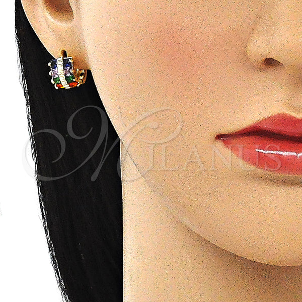 Gold Filled Hoop Earrings — Huggie Hoop with Multicolor Cubic Zirconia Polished 02. — alternate product view — SKU 144850 | Oro Laminado aretes de aro — Huggie Hoop with Multicolor Cubic Zirconia pulido 02. — SKU 144850