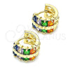 Oro Laminado Huggie Hoop, Gold Filled Style with Multicolor Cubic Zirconia, Polished, Golden Finish, 02.210.0601.5.12