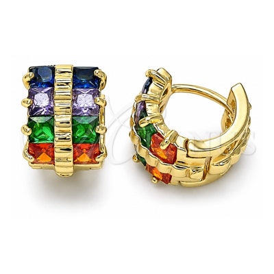 Oro Laminado Huggie Hoop, Gold Filled Style with Multicolor Cubic Zirconia, Polished, Golden Finish, 02.210.0601.5.12