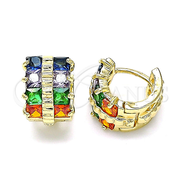 Gold Filled Hoop Earrings — Huggie Hoop with Multicolor Cubic Zirconia Polished 02. — main product view — SKU 144850 | Oro Laminado aretes de aro — Huggie Hoop with Multicolor Cubic Zirconia pulido 02. — SKU 144850