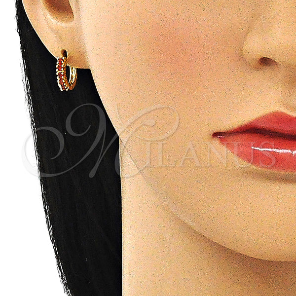 Gold Filled Hoop Earrings — Huggie Hoop with Garnet Cubic Zirconia Polished 02. — alternate product view — SKU 144852 | Oro Laminado aretes de aro — Huggie Hoop with Garnet Cubic Zirconia pulido 02. — SKU 144852