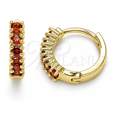 Oro Laminado Huggie Hoop, Gold Filled Style with Garnet Cubic Zirconia, Polished, Golden Finish, 02.210.0602.1.12