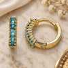 Oro Laminado Huggie Hoop, Gold Filled Style with Blue Topaz Cubic Zirconia, Polished, Golden Finish, 02.210.0602.2.12