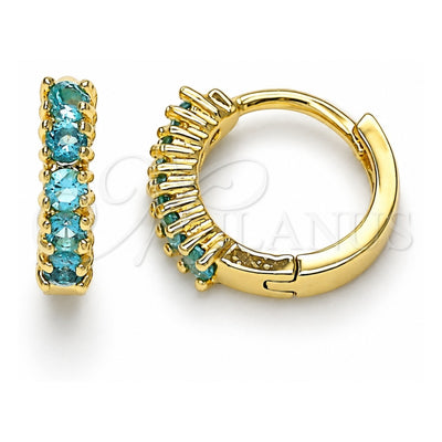Oro Laminado Huggie Hoop, Gold Filled Style with Blue Topaz Cubic Zirconia, Polished, Golden Finish, 02.210.0602.2.12